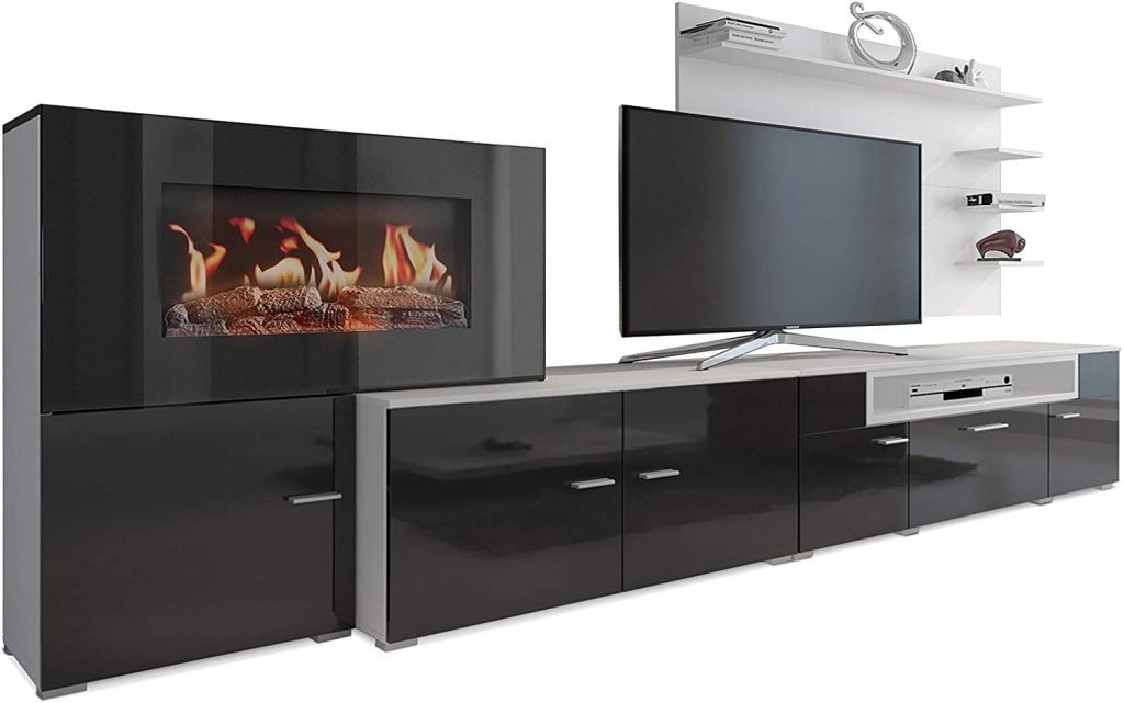 Chimenea electrica decorativa con función de mueble para televisión